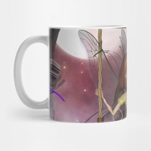 Little fairy on a swing with dragonfly in the night Mug